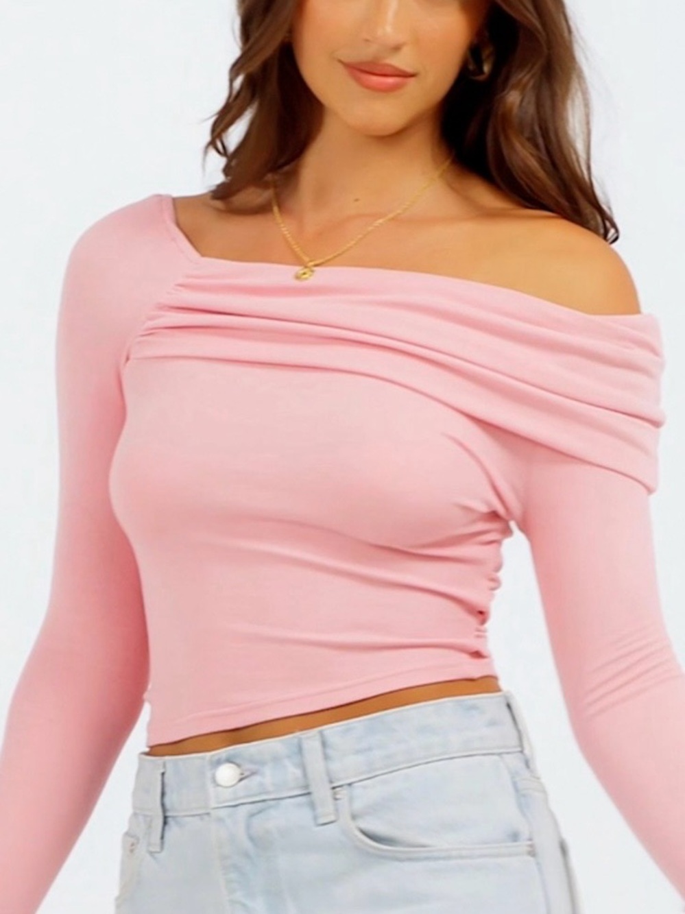 NWT Fashion One-Shoulder Blush Pink Ruched Crop Top